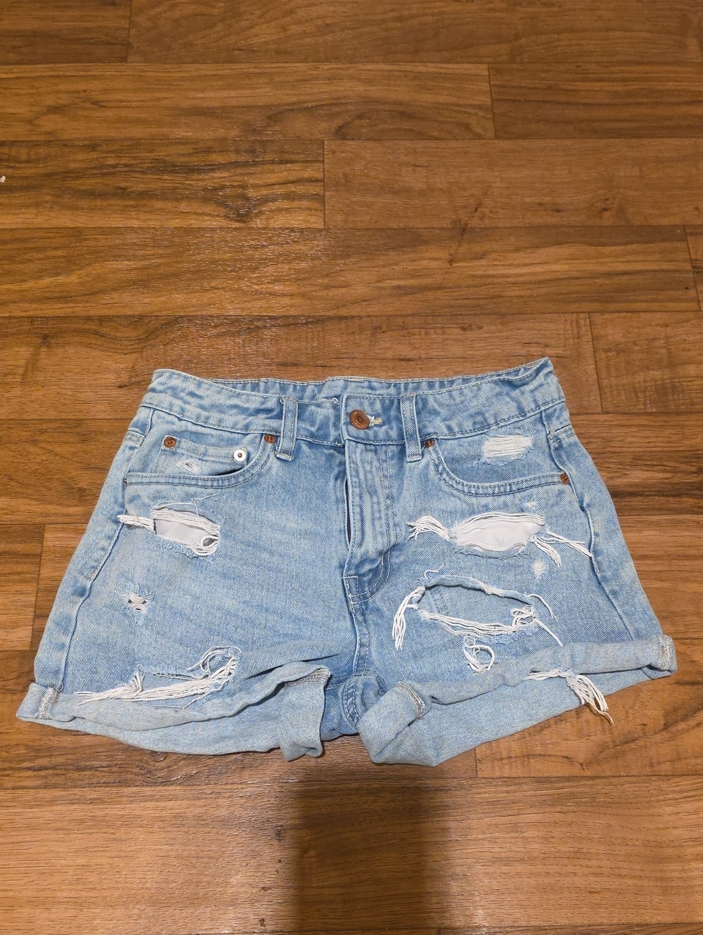Aeropostale Light Blue Distressed Rolled-Hem Jean Shorts